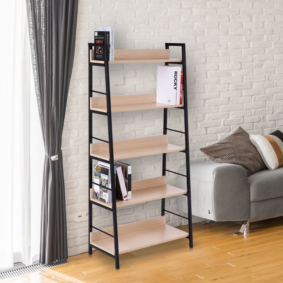 HOMCOM Wood Bookcase 5-Tier Wide Bookshelf Shelving Storage Furniture